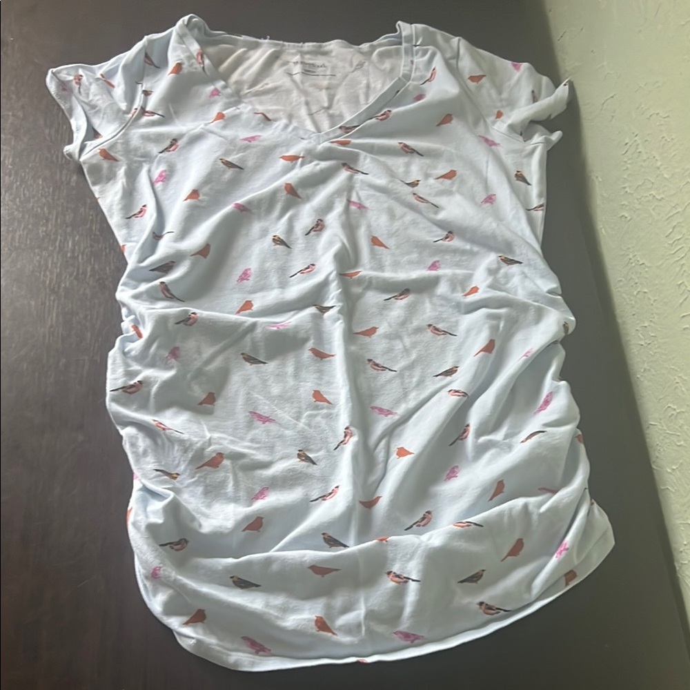 Women's maternity small Light Blue Bird Print Top